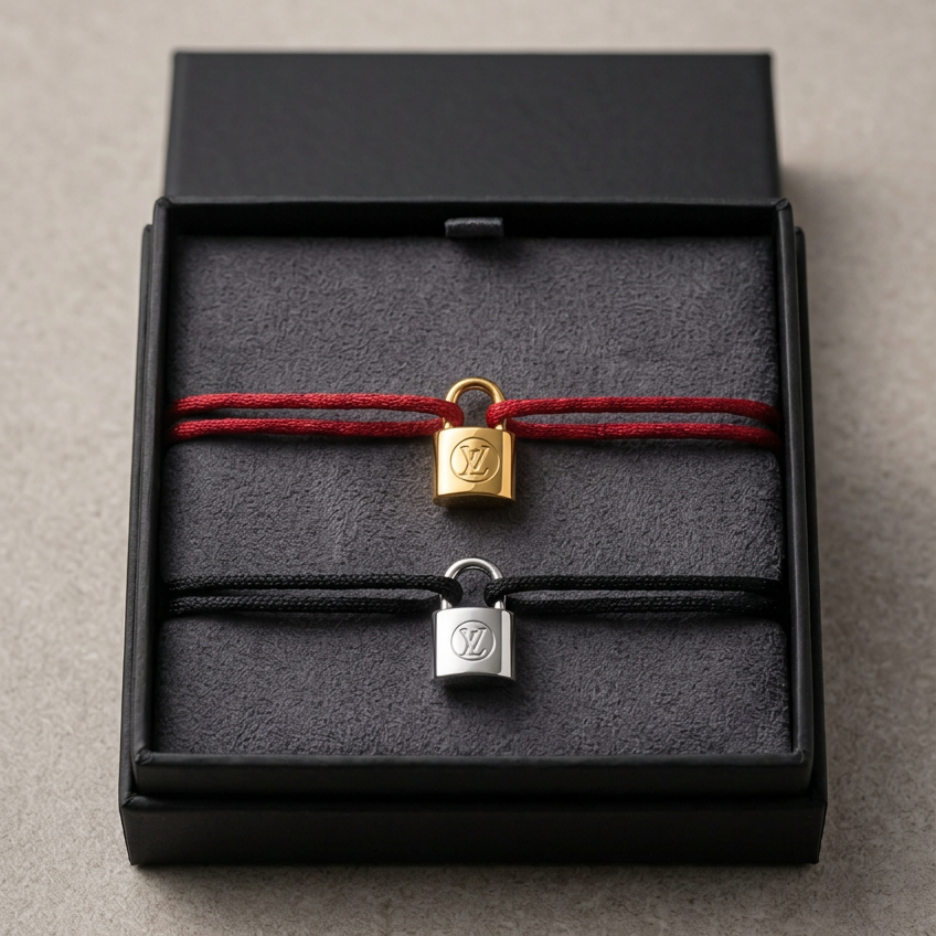 Deux bracelets alignés dans un écrin noir avec un éclairage clair